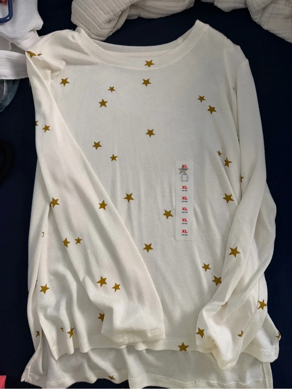 Old Navy White Long Sleeve Top with Gold Star Print